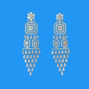 ✨ Wedding Bridal Statement Chandelier Earrings – Silver Tone Crystal Drop